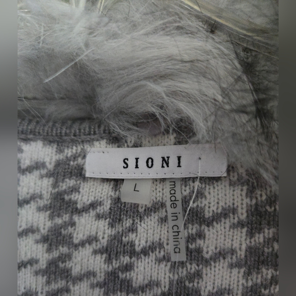 SIONI Fur collar sweater coat NWT - Picture 5 of 12